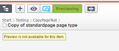 Preview not available message on copied page type